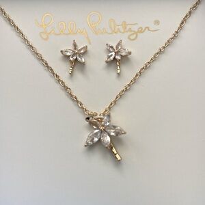 Lilly Pulitzer Gold Palm Tree Necklace Set Alba Blue